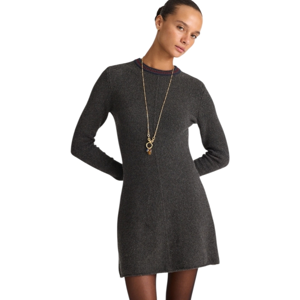 Madewell Charcoal Placed Stripe L.S. Sweater Mini-dress NWT Size XS